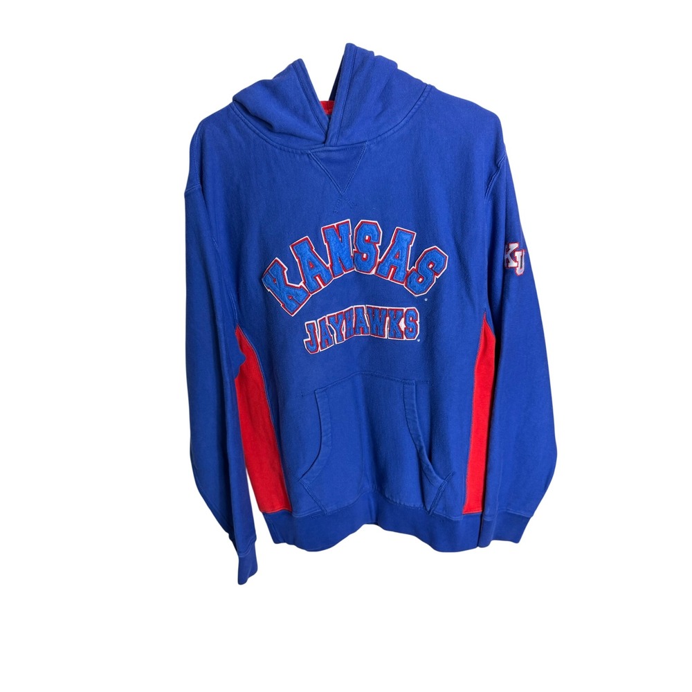 Cadre Athletic Kansas Jayhawks Hoodie Medium Blue Red Embroidered Chenille Patch